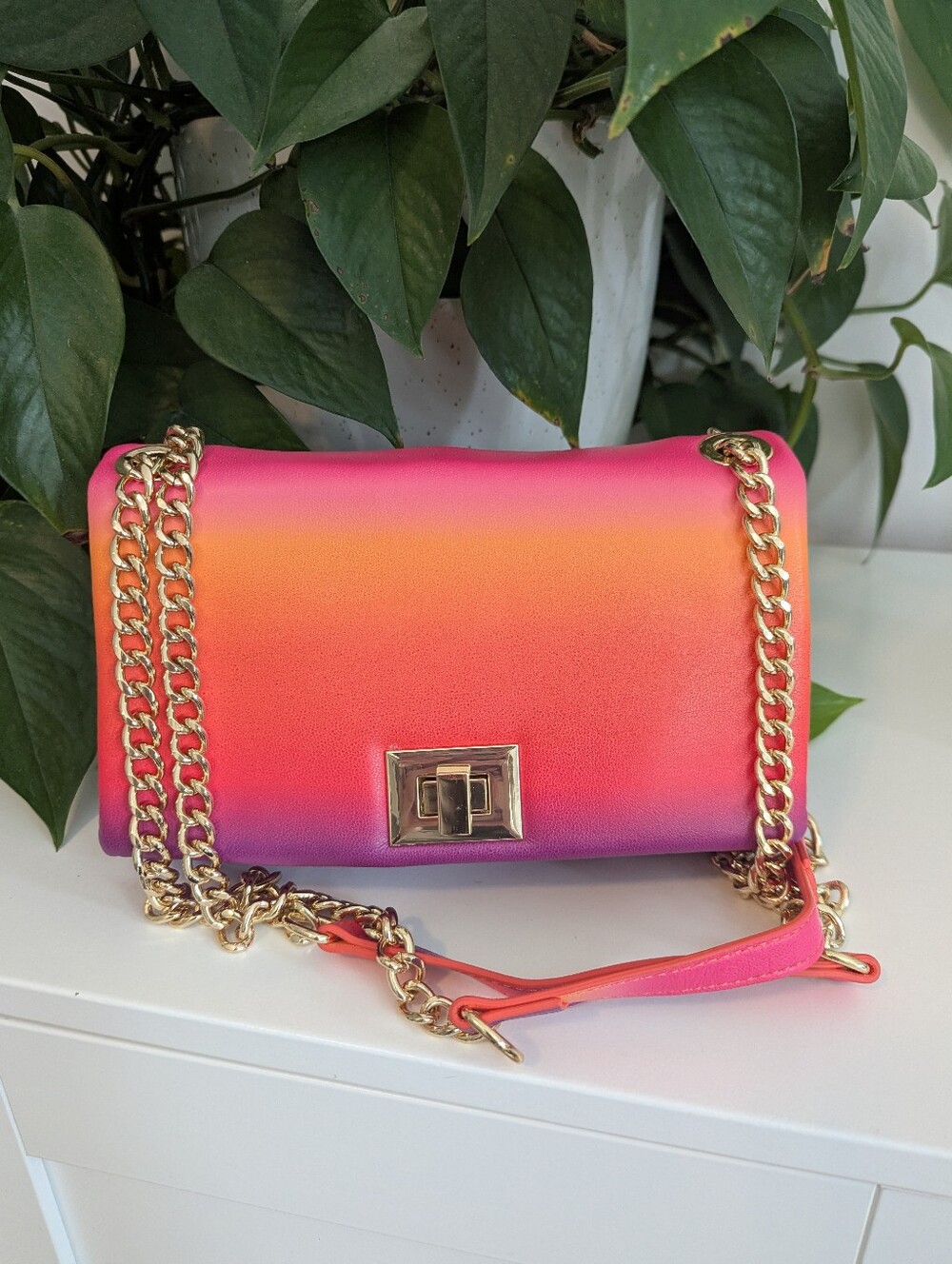 Pink-Orange Ombre "Sunset" Bag with Gold Chain